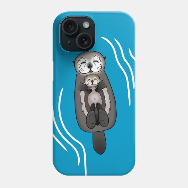 Mother and Pup Sea Otters - Mom Holding Baby Otter Phone Case by prettyinink