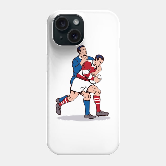 Rugby Player Tackling Retro Phone Case by retrovectors