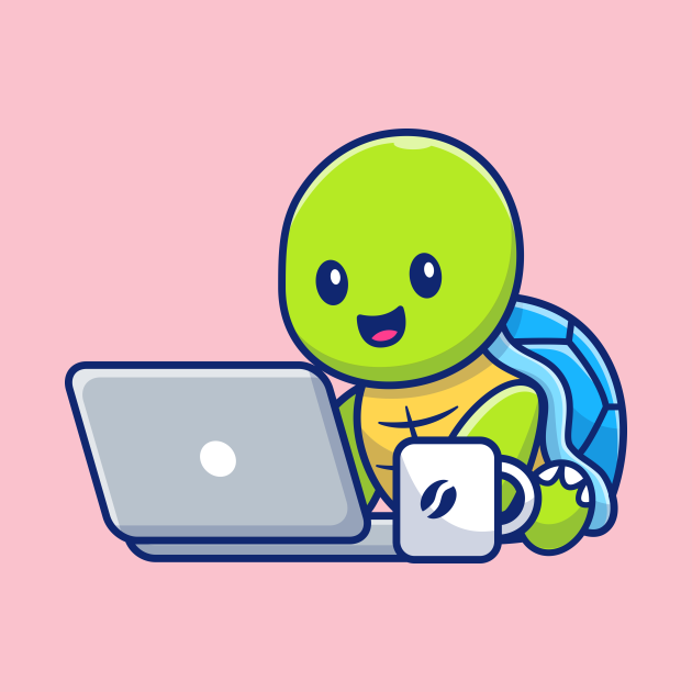 Cute turtle operating laptop cartoon - Computer - T-Shirt | TeePublic