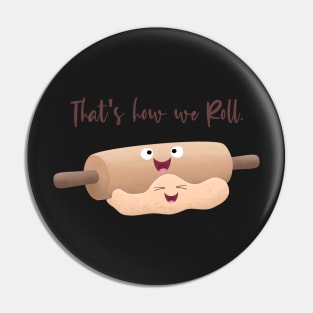 Cute rolling pin and dough cartoon humour Pin