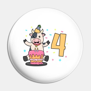 I am 4 with cow - kids birthday 4 years old Pin