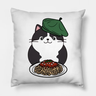 Cute Fat cat is eating spaghetti Pillow