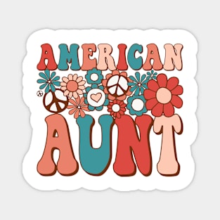 Retro Groovy American Aunt Matching Family 4th of July Magnet