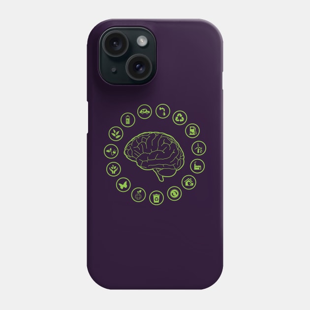 human brain surrounded of ecology icons, think green Phone Case by Drumsartco