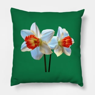 Daffodils - Two White And Orange Daffodils Pillow