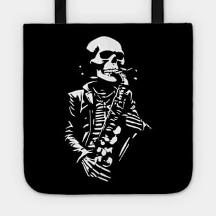 skeleton playing saxophone Tote