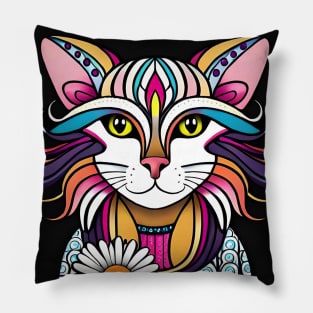 Colorful feline cat Pillow