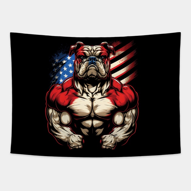 strong bulldog, flag bulldog, gym bulldog, Power bulldog Tapestry by Martumpu Emeld Bow