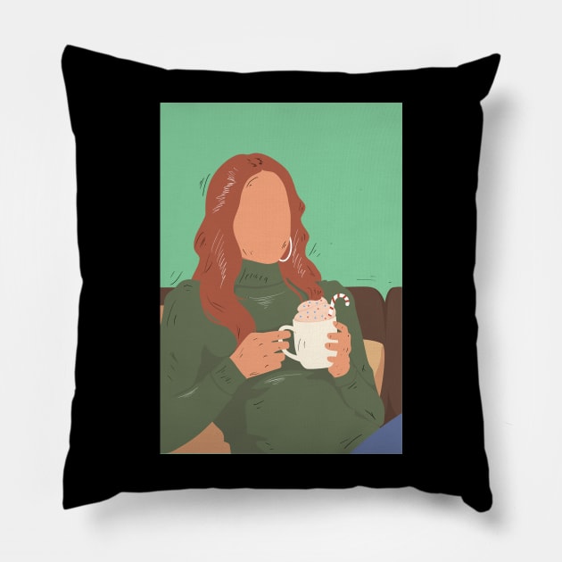 illustrator women enjoy coffee Pillow by Pinjem Seratus