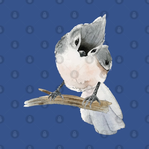 Titmouse Bird Watercolor by Mako Design 