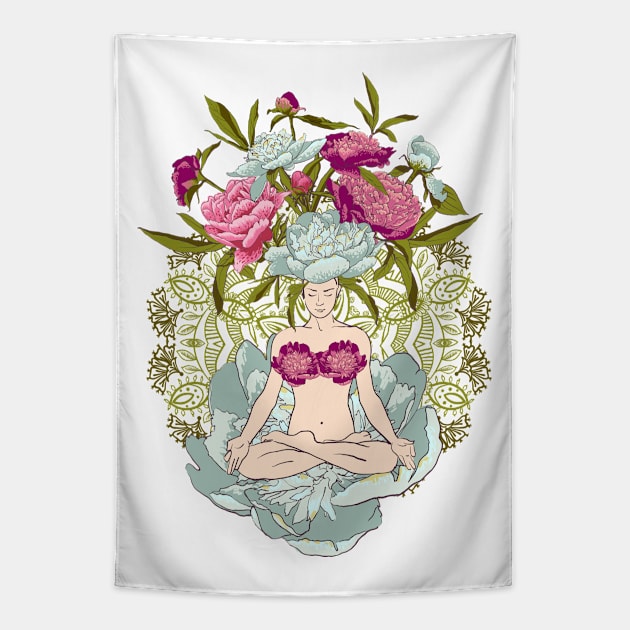 Yoga Flowers Tapestry by Olga Berlet