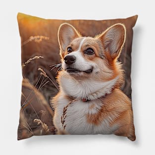 Corgi at Sunset Pillow