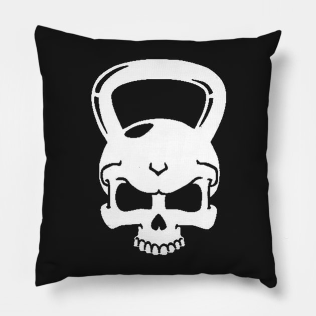 Kettlebell Skull White Pillow by ZSBakerStreet