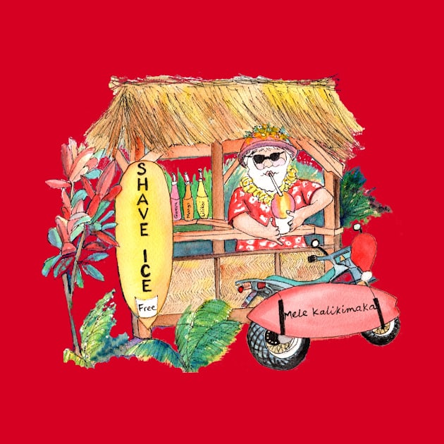 Santa Selling Shave Ice by KauaiArtist