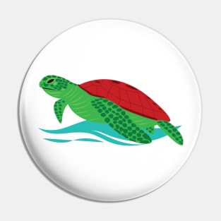 Colorful Sea Turtle on Beach waves turtle-lover design Pin