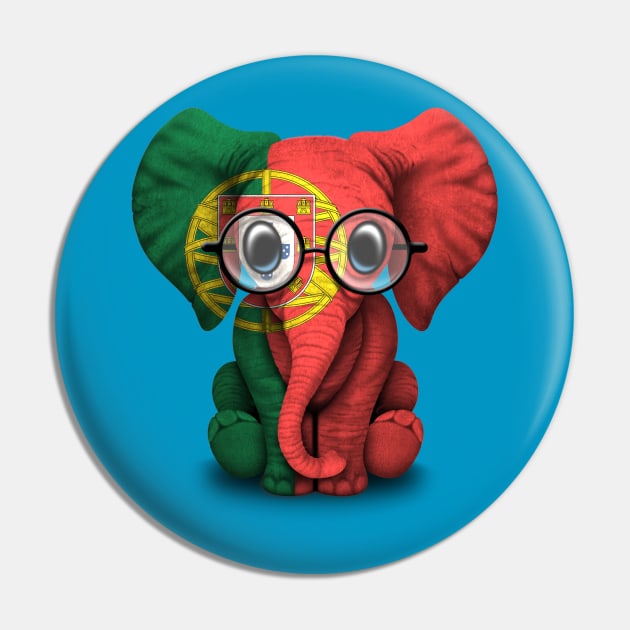 Baby Elephant with Glasses and Portuguese Flag Pin by jeffbartels