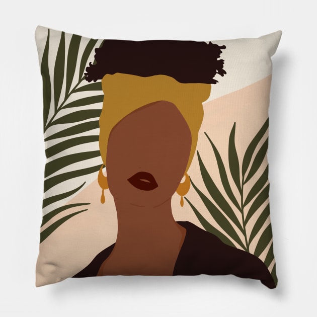 Boho Black Woman Portrait Pillow by Trippycollage