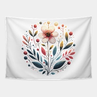 Retro Floral Retro Colorful Rounded Flower Tapestry