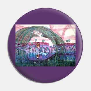 Girl in a Field of Blue Flowers- Drawing Pin