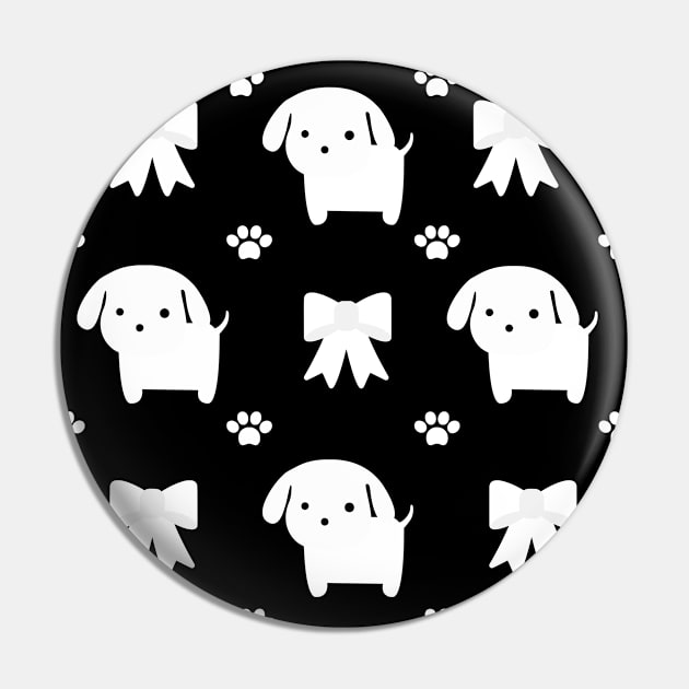 Pattern of Cute Puppies Bows and Paw Prints Pin by Orchyd