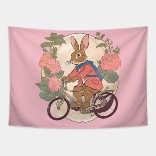 Cycling Friend Loves to Cycle in the Flower Field Rabbit Love Tapestry