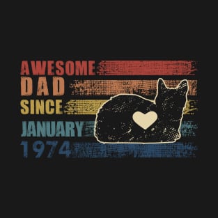 Vintage Dad 1974 January Cat Lover Gift For Fathers Day T-Shirt