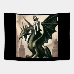 Alone Girl With A Dragon - Dragon Friend Tapestry