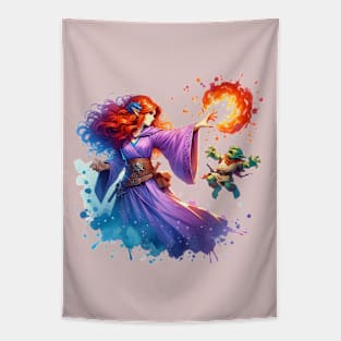 Sorceress blasts goblin with fireball Tapestry