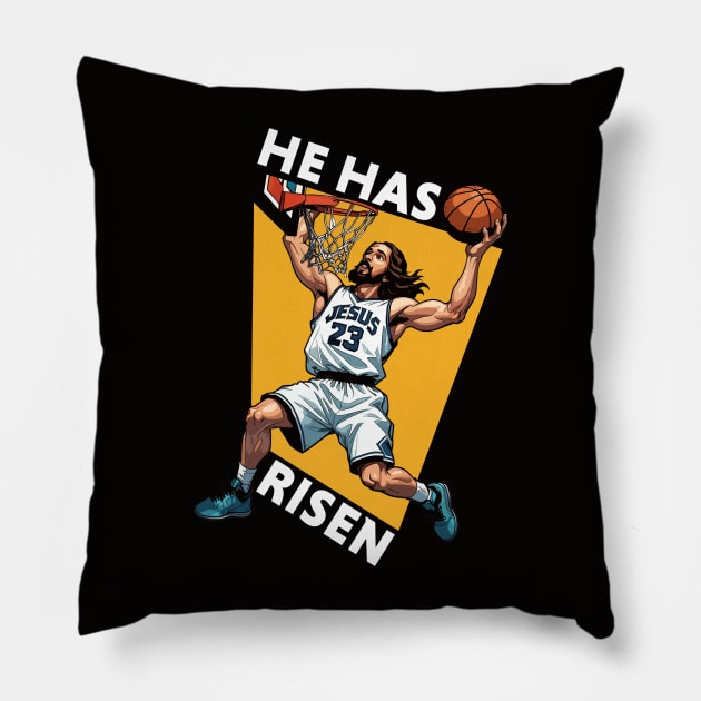 He Has Risen // Funny Dunking Jesus Basketball Player // Christian Humor Pillow by SLAG_Creative