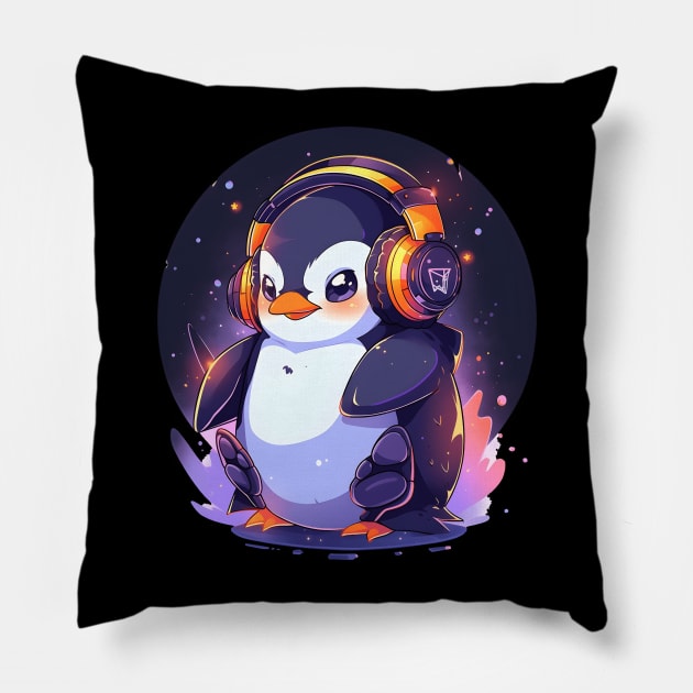 Cool Penguin With Headphones Pillow by pako-valor