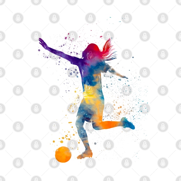 Woman footballer in watercolor by PaulrommerArt