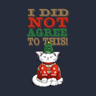 Disgruntled Cat in Ugly Christmas Sweater (dark background) T-Shirt