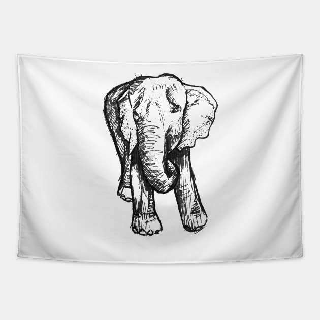 Elephant Sketch (Dark) Tapestry by pixelvision