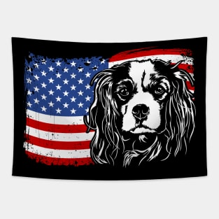 Proud Cavalier King Charles Spaniel American Flag patriotic dog Tapestry