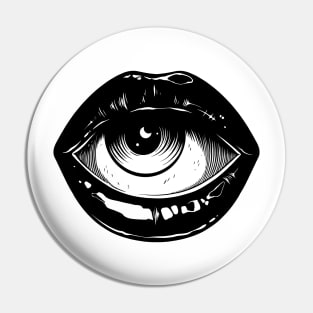 Black lips with eyeball surreal Pin