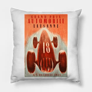 1947 Swiss Grand Prix, Lausanne - Vintage Poster Design Pillow