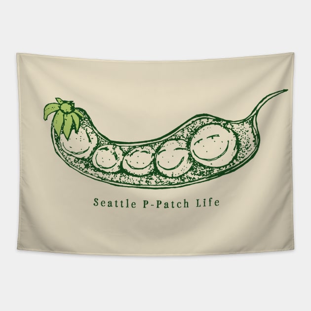 Seattle P-Patch Life Funny Illustration Urban Community Gardeners Tapestry by Pine Hill Goods