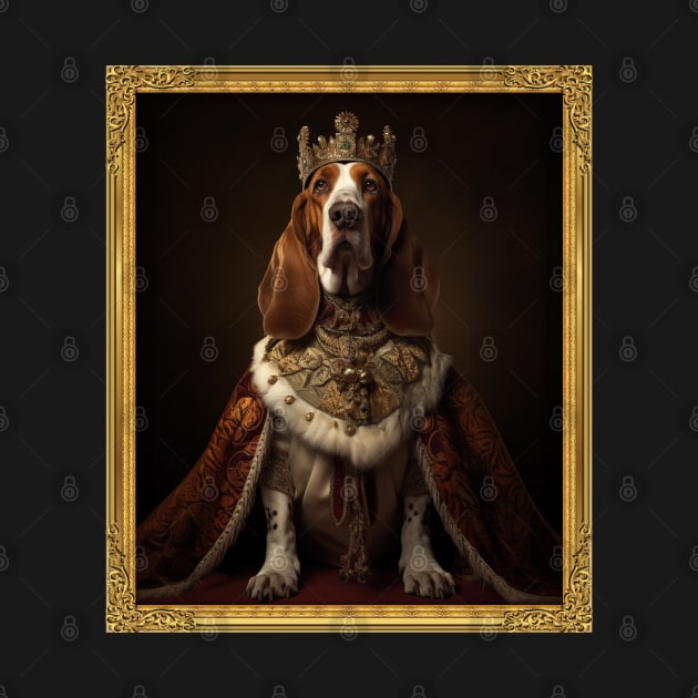 Noble Mahogany & White Basset Hound - Medieval King (Framed) by HUH? Designs