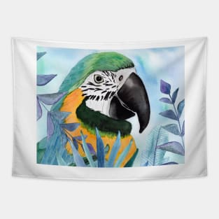 Parrot with tropical leaves2 Tapestry