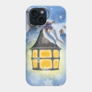 Vintage streetlamp watercolor illustration. Winter fairy background. Christmas fantasy illustration.  Night magic scenery Phone Case