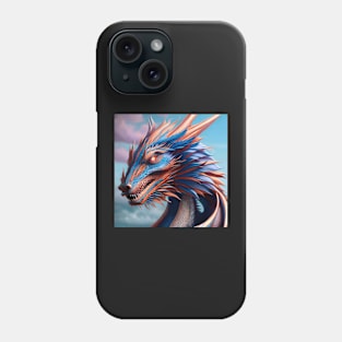 Intricate Blue and Pink Scaled Dragon at Sunrise Phone Case
