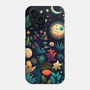 3. Celestial Bohemian Flowers Aesthetic Design Stars Moon Floral Cosmic Pattern Phone Case