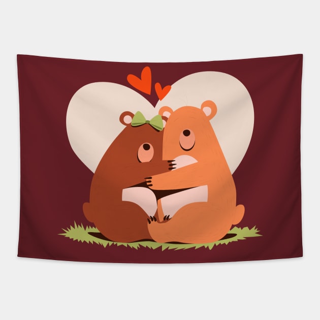 Bear Couple Cute Tapestry by Mako Design 