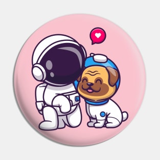 Cute Astronaut With Pug Dog Cartoon Pin