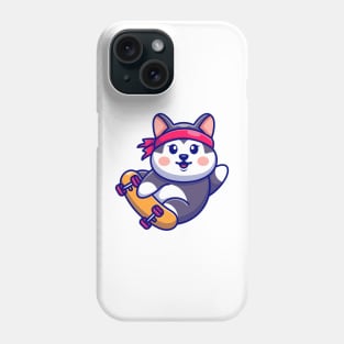 Cute husky play skateboard cartoon Phone Case