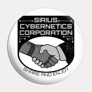 Sirius Cybernetics Corporation (black print, light distressing) Pin