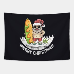 Christmas In July Santa Hawaiian Surfing Tapestry