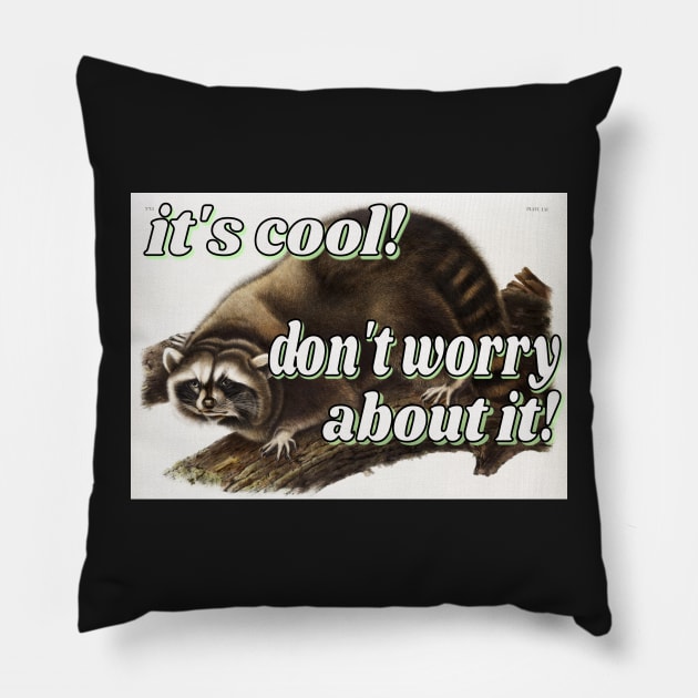 it's cool! don't worry about it! little guy raccoon Pillow by ellanely
