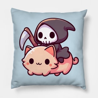 The Grim Reaper riding a cute cat Pillow