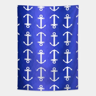 WHITE Anchor On Blue Tapestry